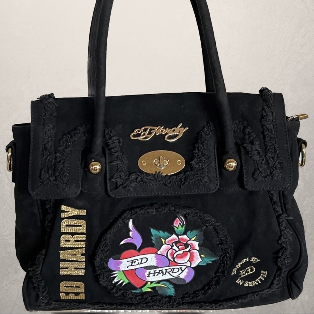 Ed Hardy Distressed Medium Canvas Cotton Tote